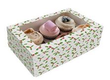 Picture of CHRISTMAS HOLLY CUPCAKE BOX FOR 6 CUPCAKES
